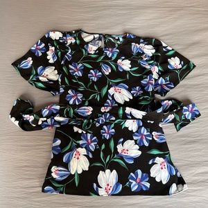 Draper James Black Wrap Floral Top L Blue
